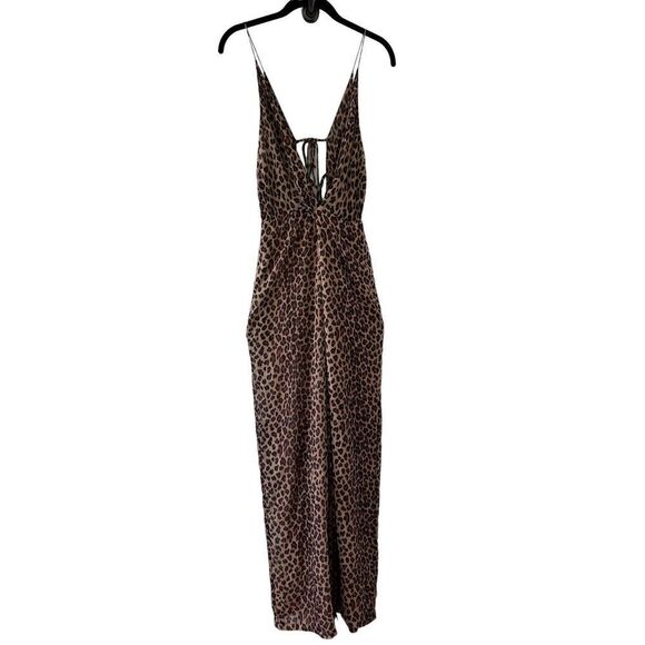 Jonathan Simkhai Leopard Print Wide Leg Tie Back Jumpsuit Women’s Size Medium - Picture 1 of 5
